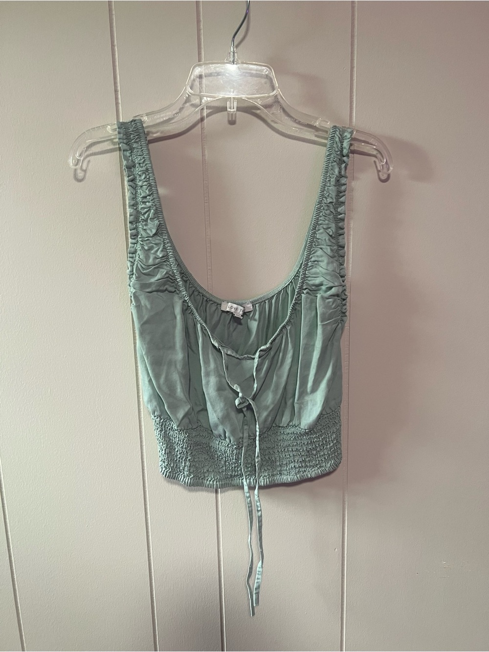 Love Tree Sage Green Ruched Crop Tank